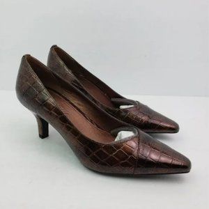 Easy Street Chiffon Womens Size 7.5 Bronze Slip On Formal Dress 2.75" Pump Heels